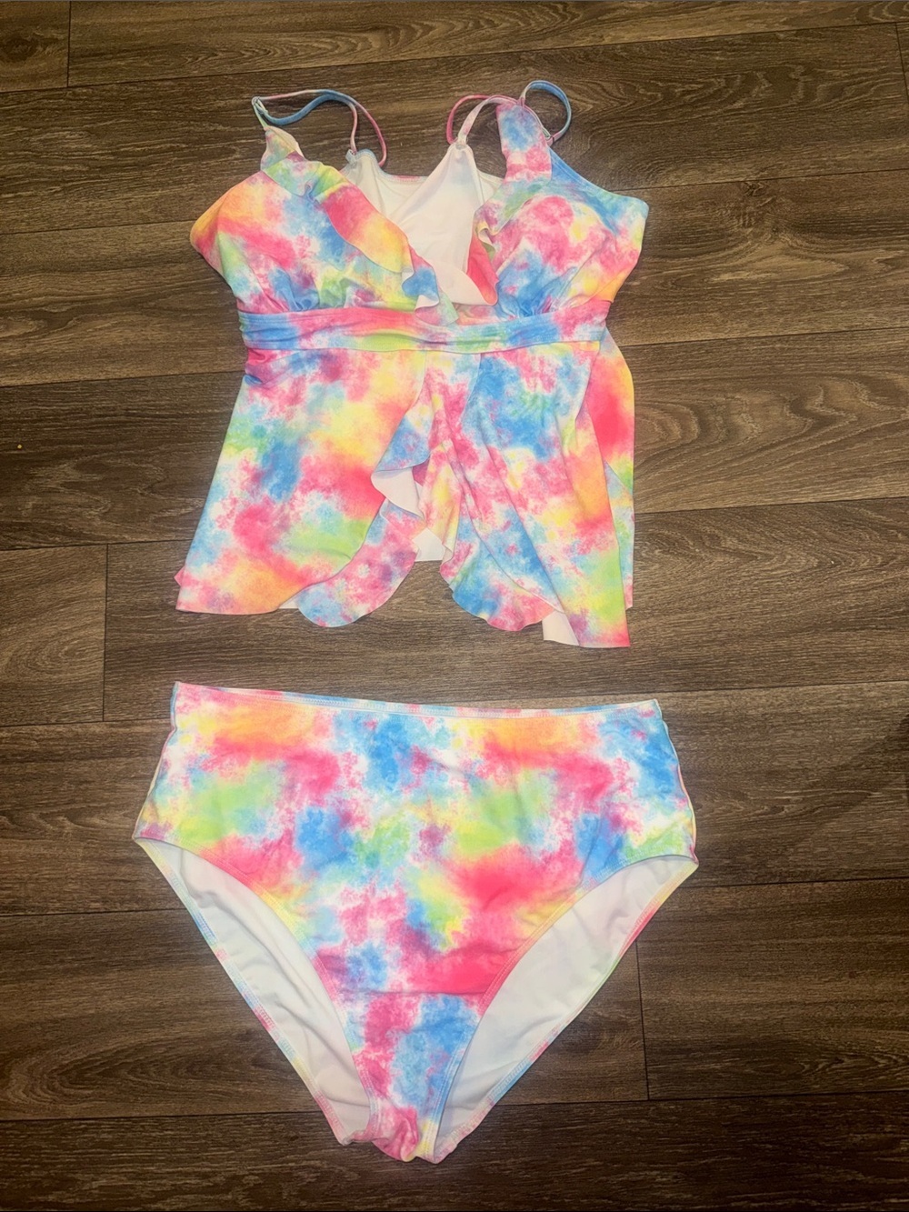 SHEIN Multicolor Tie-Dye One-Piece Swim Set - Pink, Blue, Yellow, Green